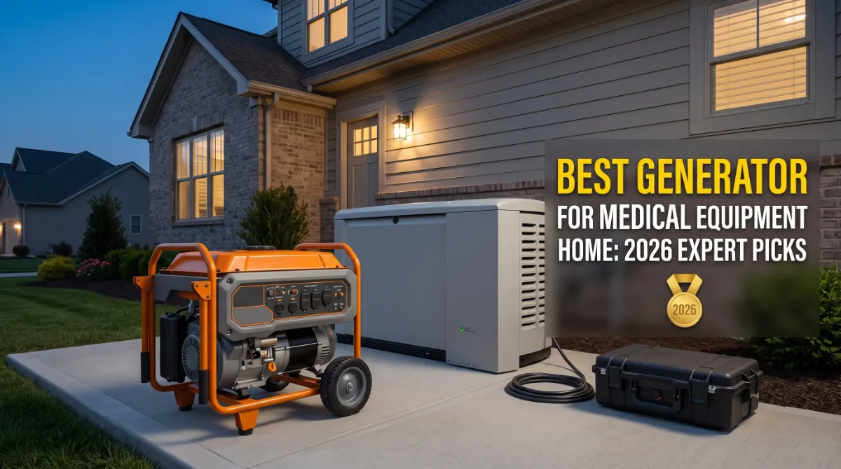 Best generator for medical equipment home showing Generac standby generator installed beside a residential home with medical equipment backup coverage