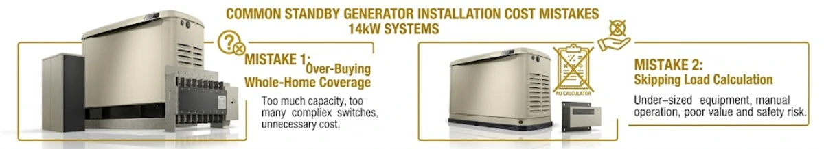 Generac 14kW installation cost mistakes including over-buying whole-home coverage and skipping load calculation