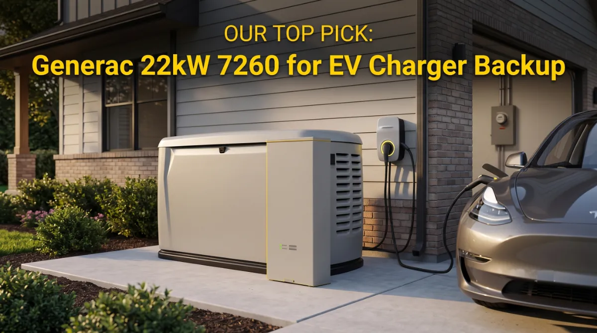 Generac 22kW standby generator installed beside a home with a Level 2 EV charger for EV charger backup power