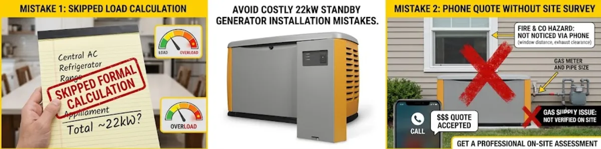 Generac 22kW installation cost mistakes including skipping load calculation and accepting phone quotes without site survey