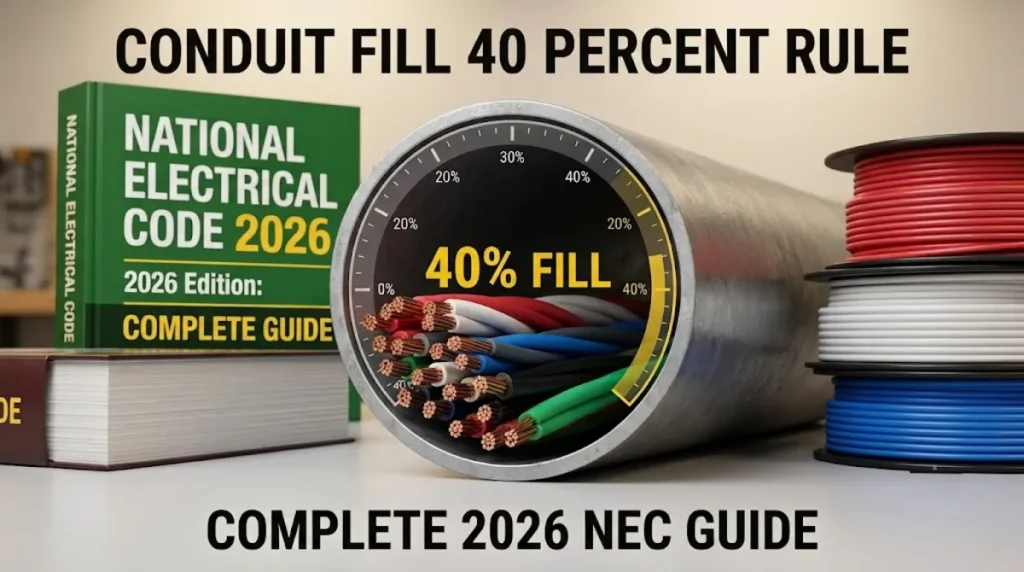 Conduit fill 40 percent rule showing multiple THWN-2 conductors properly filled in EMT conduit at 40 percent maximum