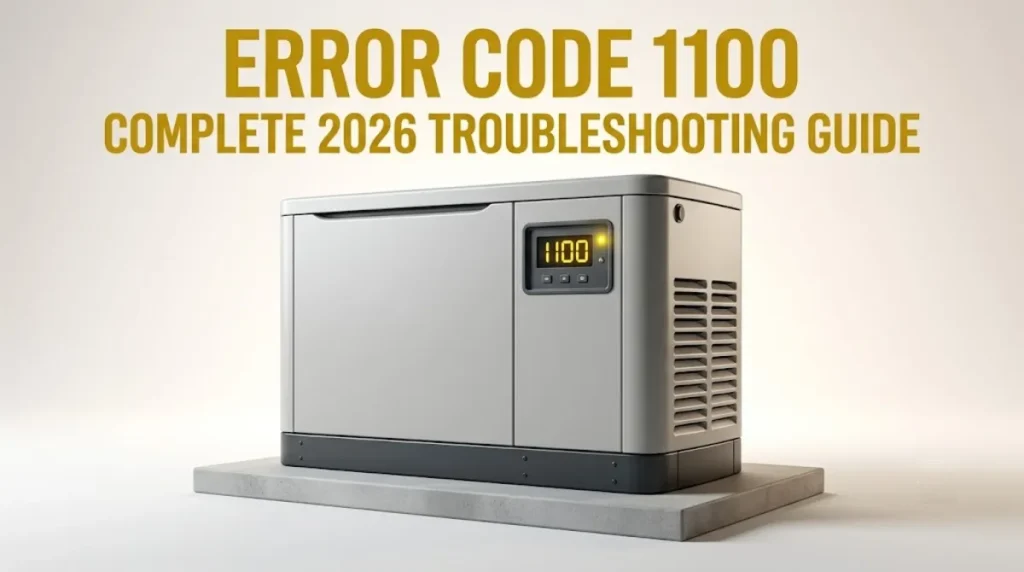 Generac error code 1100 shown on Guardian Series controller display indicating overcrank alarm condition