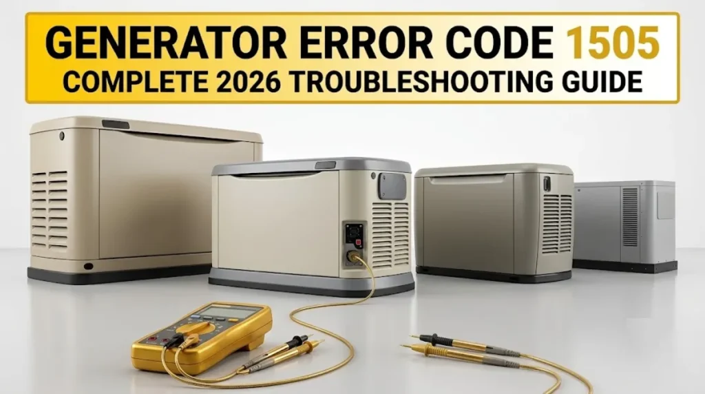 Generac error code 1505 shown on Guardian Series controller display indicating RPM sense loss alarm condition