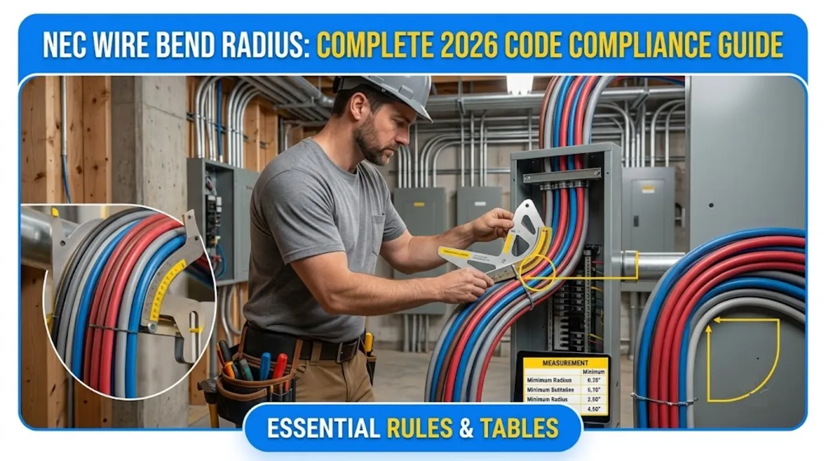 NEC wire bend radius requirements showing wire bending space at panel terminals and conductor bend radius in electrical enclosure