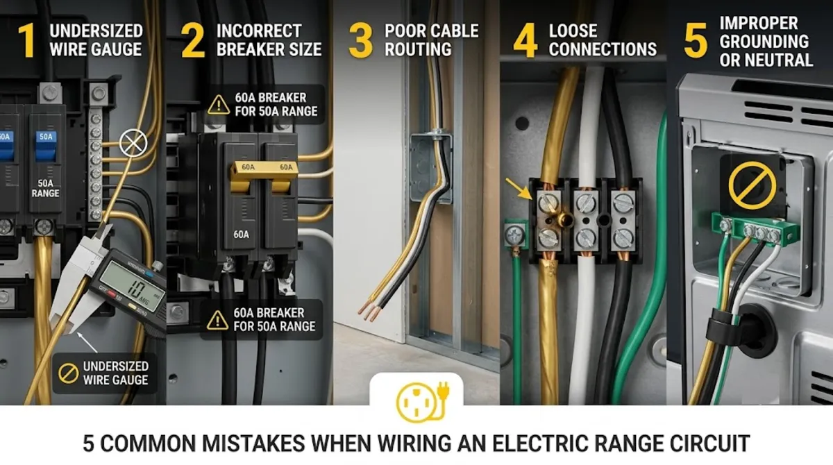 Common mistakes when selecting wire size for electric range 40 amp including using 10 AWG and confusing NEMA 14-30 with 14-50