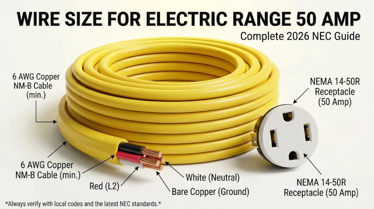 6 AWG copper wire 6/3 with ground for electric range 50 amp circuit installation with NEMA 14-50R receptacle