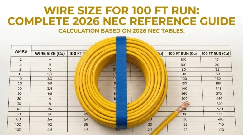 Wire size for 100 ft run showing various copper wire sizes and reference chart for residential loads