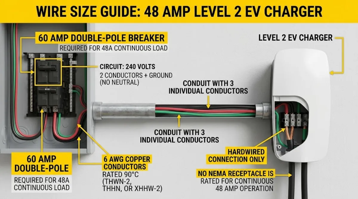 Universal wire size for level 2 EV charger 48 amp applies to Tesla ChargePoint Emporia Wallbox Enphase and other brands