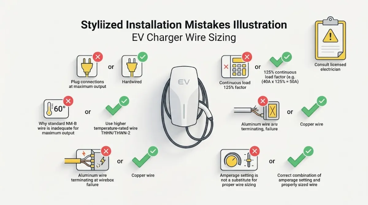 Common mistakes when selecting wire size for Tesla Wall Connector including 60 degree wire and skipping continuous load factor
