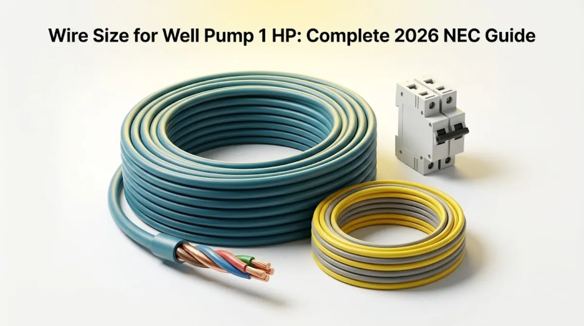 Submersible pump wire and copper conductors for well pump 1 HP circuit installation with distance-based sizing